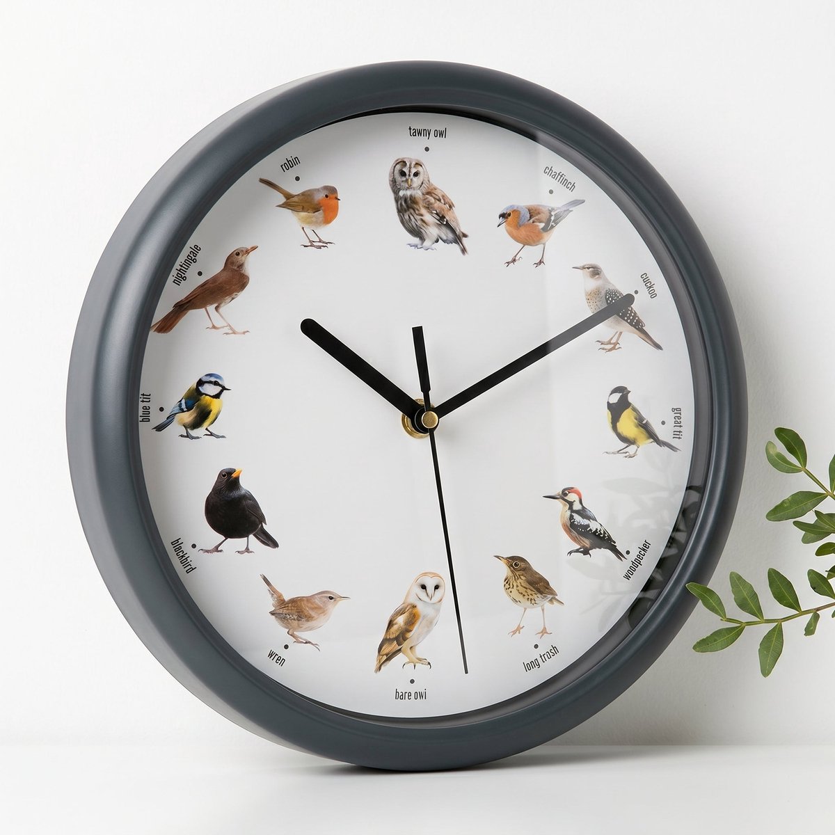 Cheqo® Wandklok met Vogelgeluiden - Vogelklok - Klok met Vogelgeluiden - Birdsong Clock - Klok met Geluid - Vogelmelodie - Dierenklok - Kinderklok - Klok voor Vogelliefhebbers - Muurklok - Zwart