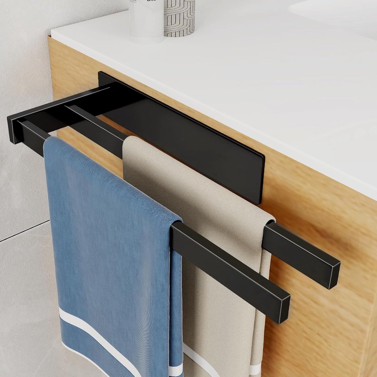 Handdoekhouder - Zwart - 38 cm - Geborsteld Roestvrij Staal - Voor Badkamer en Keuken