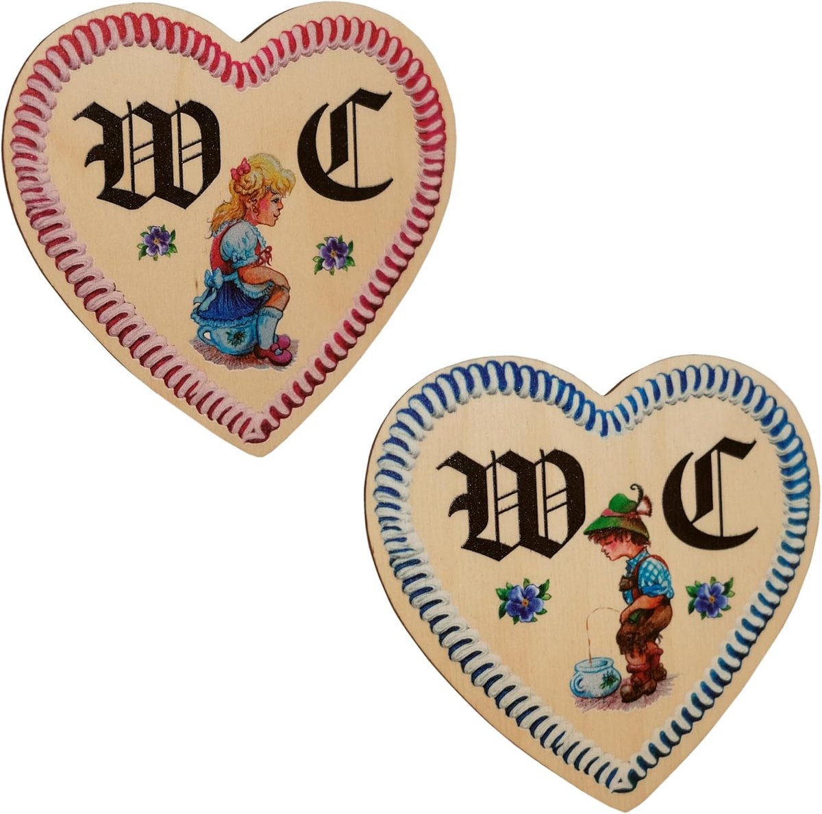 Cadeau-idee - Houten geschenkartikel decoratief deurbordje in antiek design decoratieartikel motief hart toilet toilet dames heren meisjes Bub set 2 stuks