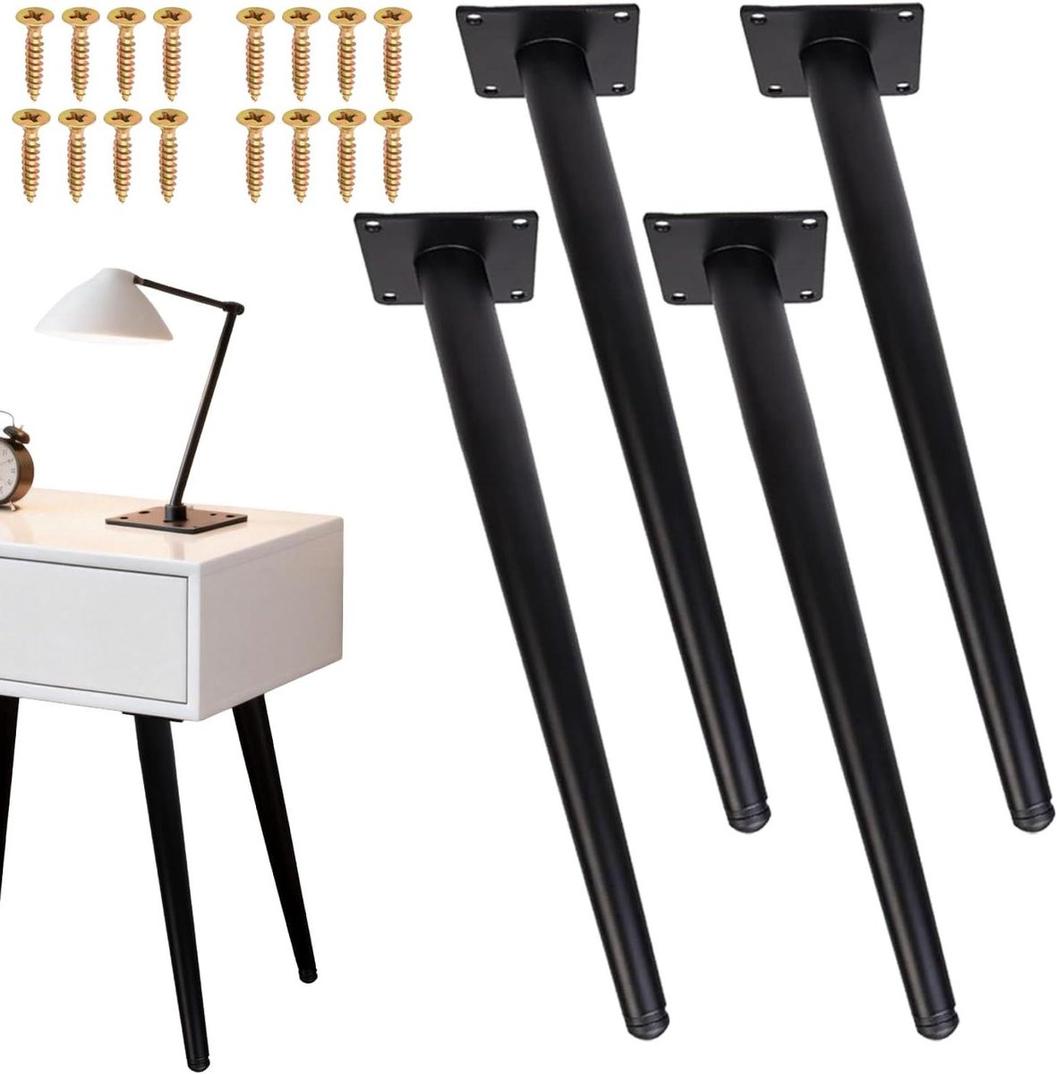 Schuine tafelpoten - Meubelpoten staal - Meubels maken - Krasbestendige coating - 40 cm - Zwart