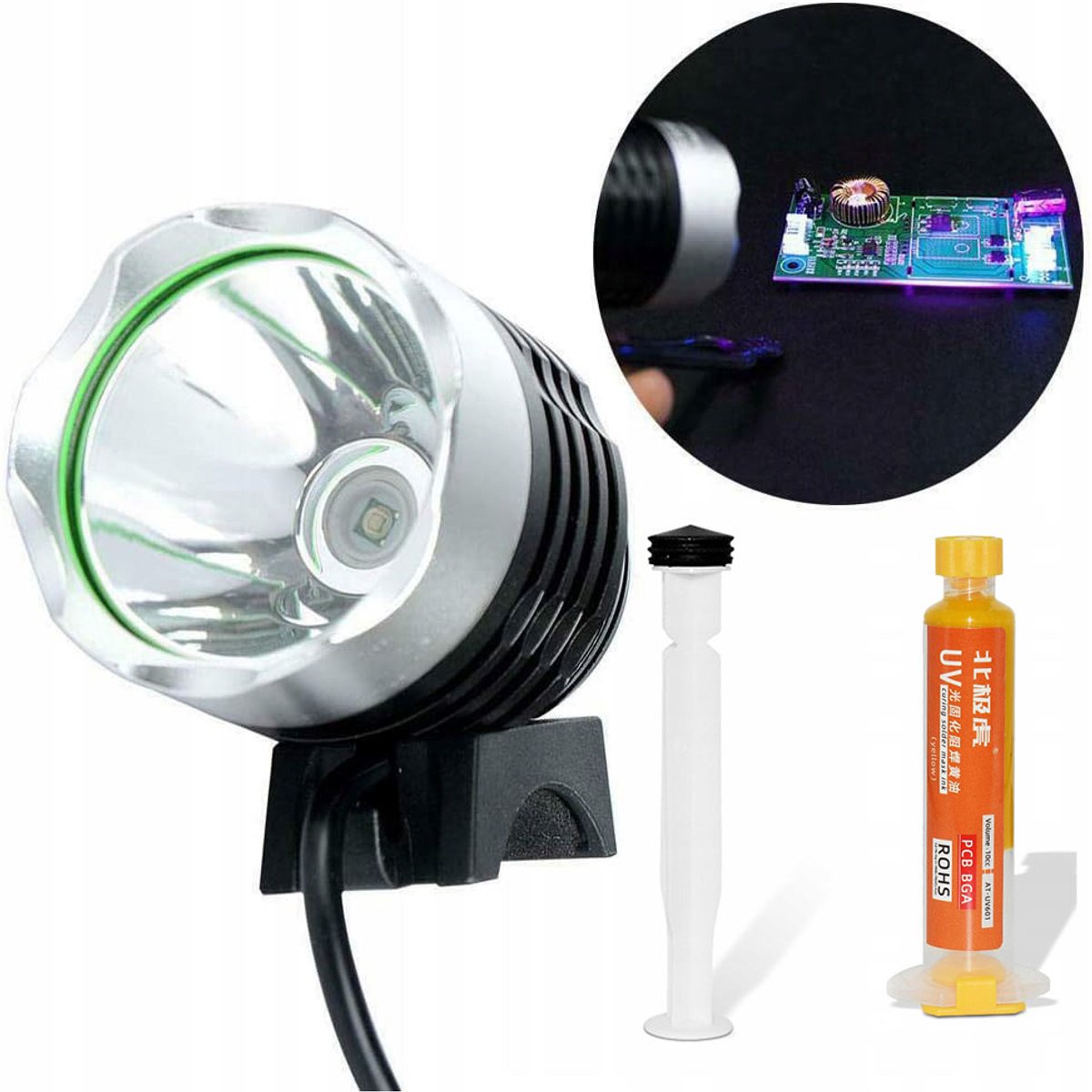 Rosfix Soldeermasker Set Spuitmond - Oranje 10 ml met Zuiger - UV-Lamp 5V 365nm 2 LED 3 Modi