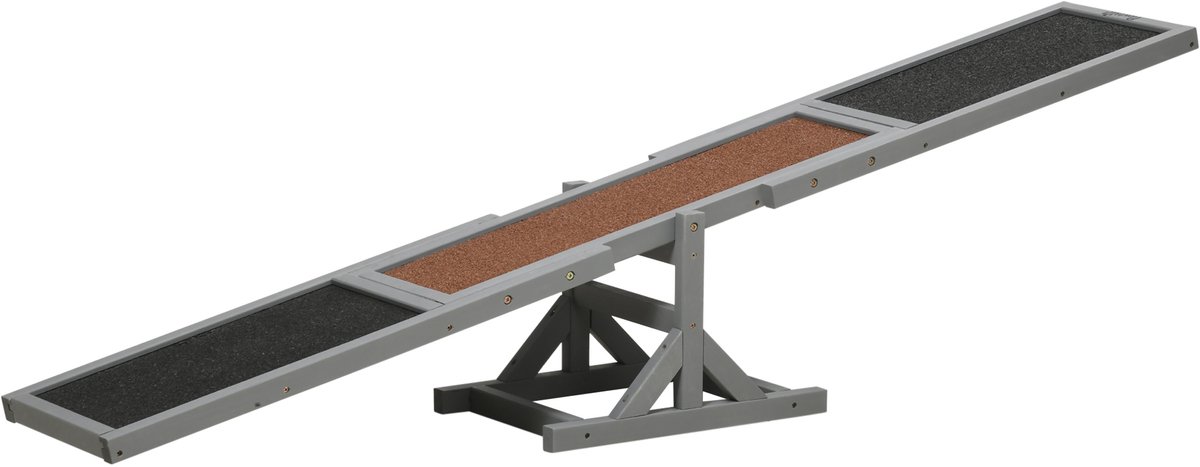 Hondensport wip, trainingsmateriaal voor honden, voorgeolied vurenhout, antislip bitumen vilt, grijs en zwart