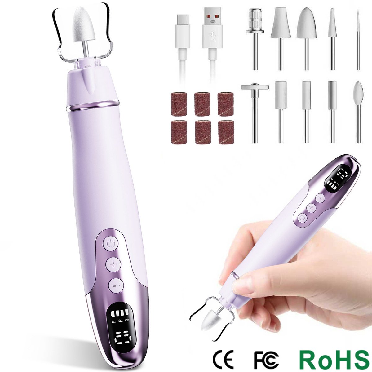 Nagelfrees – Elektrische nagelvijl – Manicure-instrument – ​​Nail-art-instrument- - Elektrische Nagelvijl - Nagelfrees -Manicure & Pedicure Set - M16 Paars [Standaardset: 10 freesbitjes]