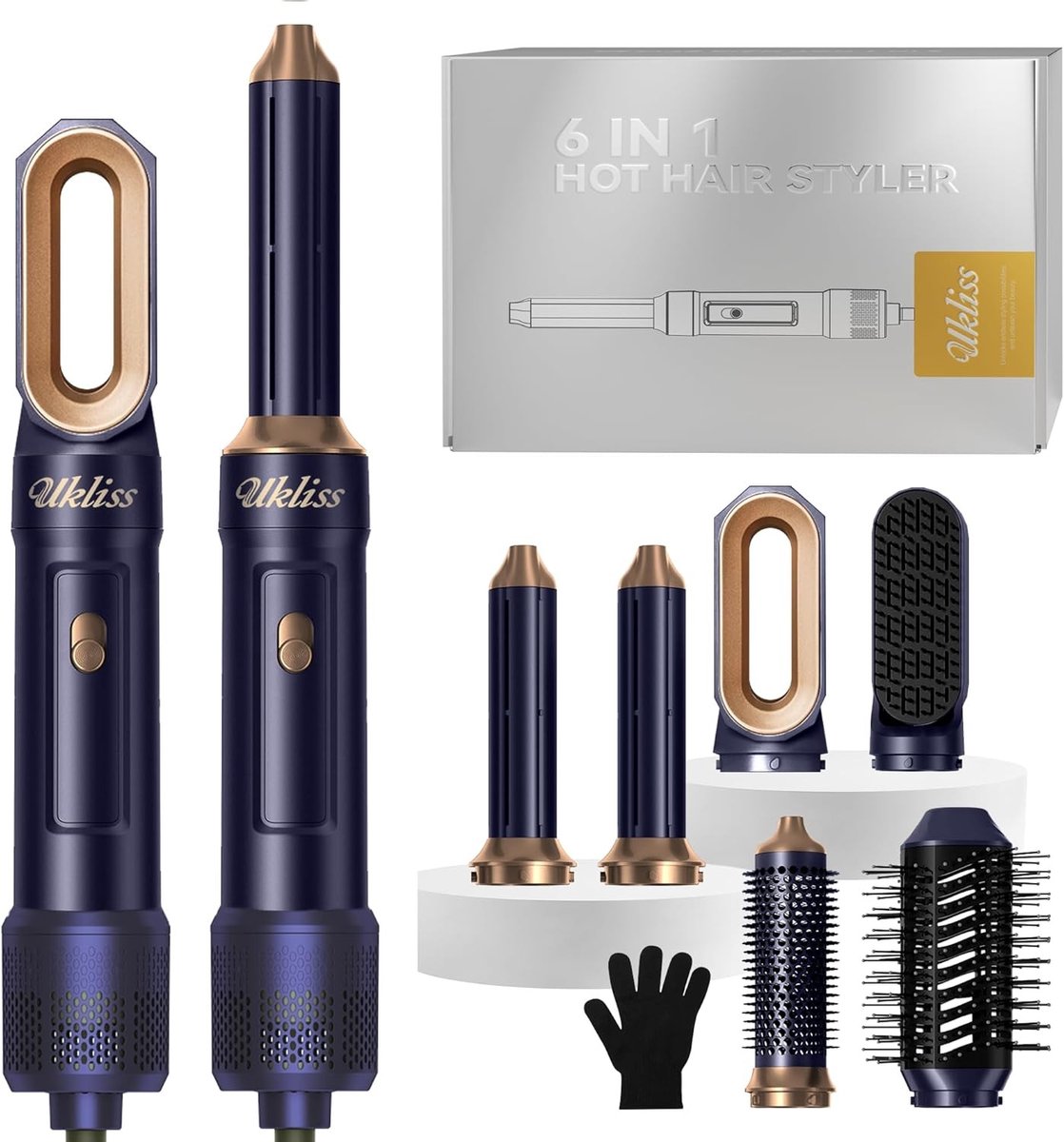 Haarstylerset - Zwart - 6-in-1 Heteluchtborstelset - Voor Alle Haartypes