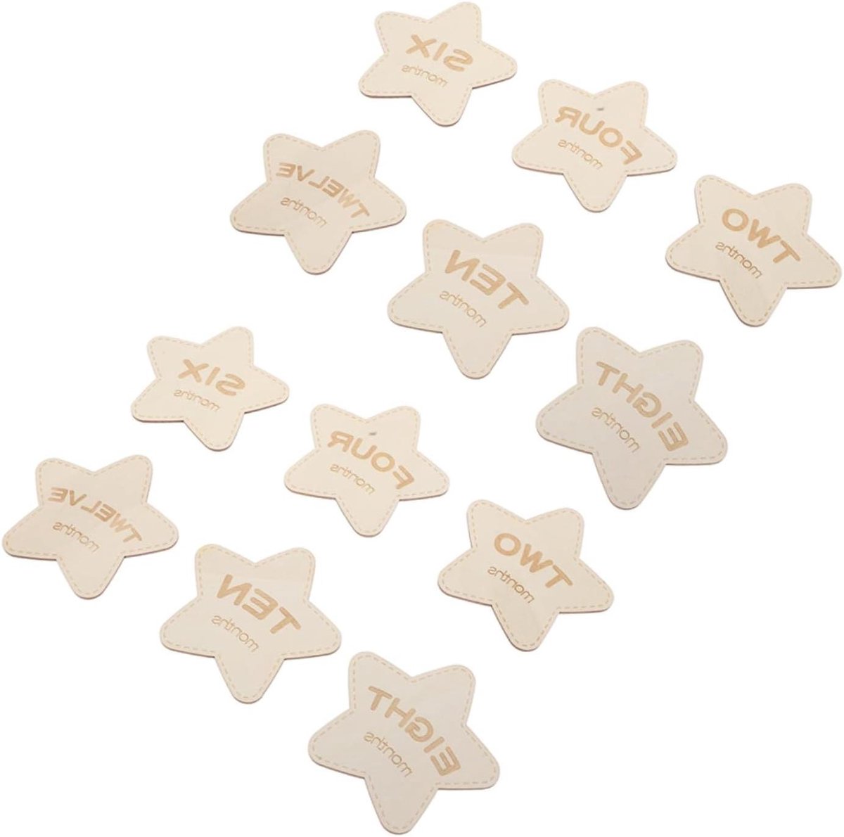 Houten Ster Milestone Kaarten - Baby Maandkaarten - Babyfoto's Maken - Dubbelzijdig Ontwerp - 10.4 cm - Beige