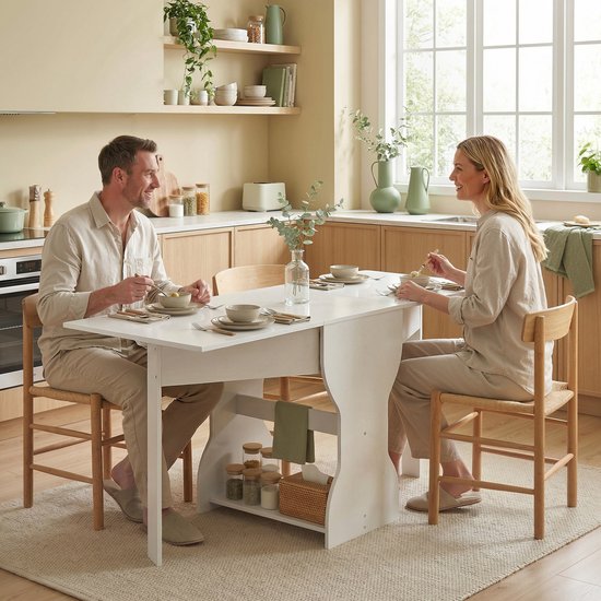 Opklapbare eettafel - keukentafel met opbergruimte voor 2 - 4 personen - opklapbare tafel voor kleine ruimtes - eetkamer - 160 x 60 x 75 cm - wit — afbeelding 5