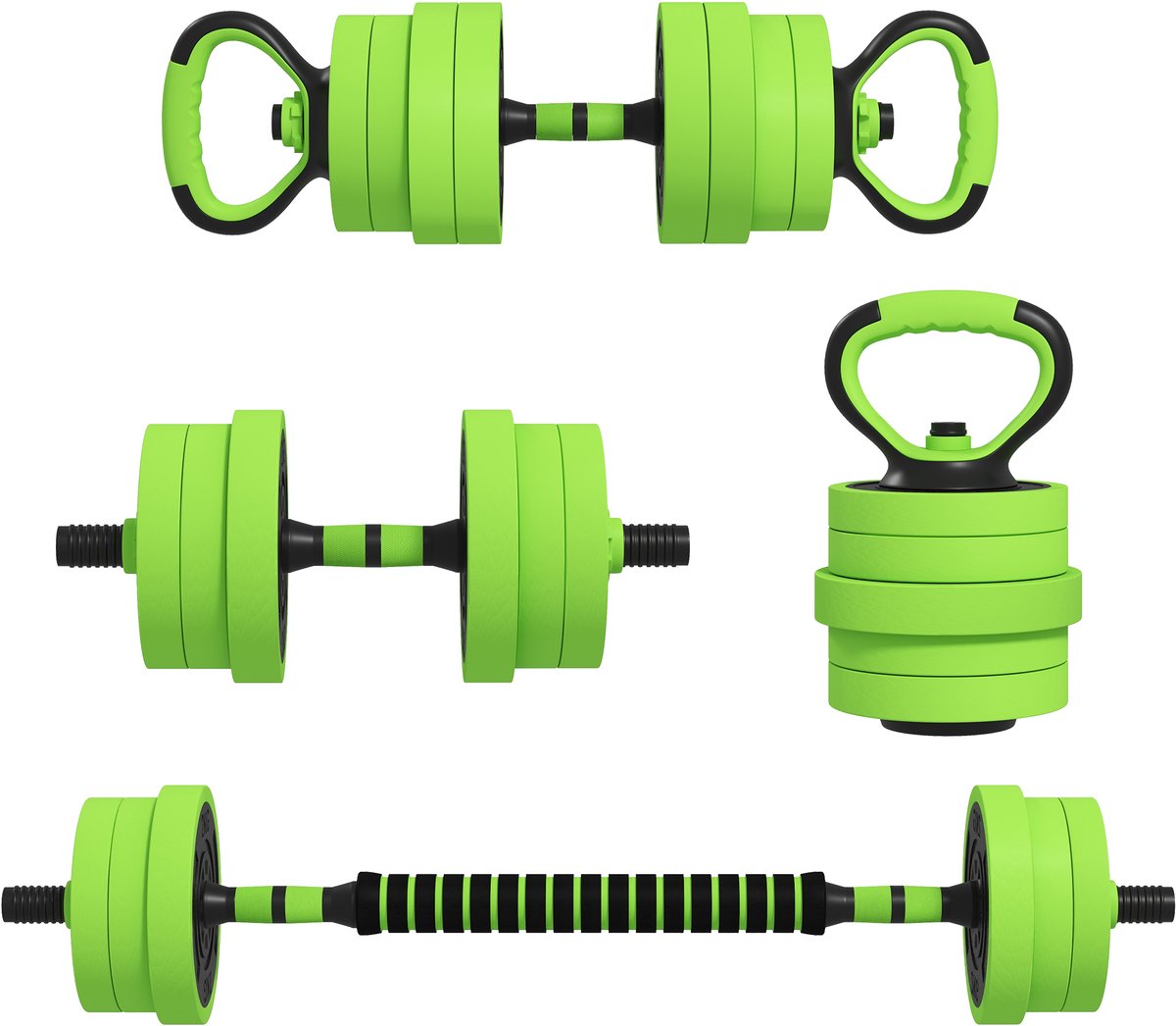 4 - in - 1 halterset 20 kg Verstelbare halter & barbell Kettlebell Push - up handgrepen Groen