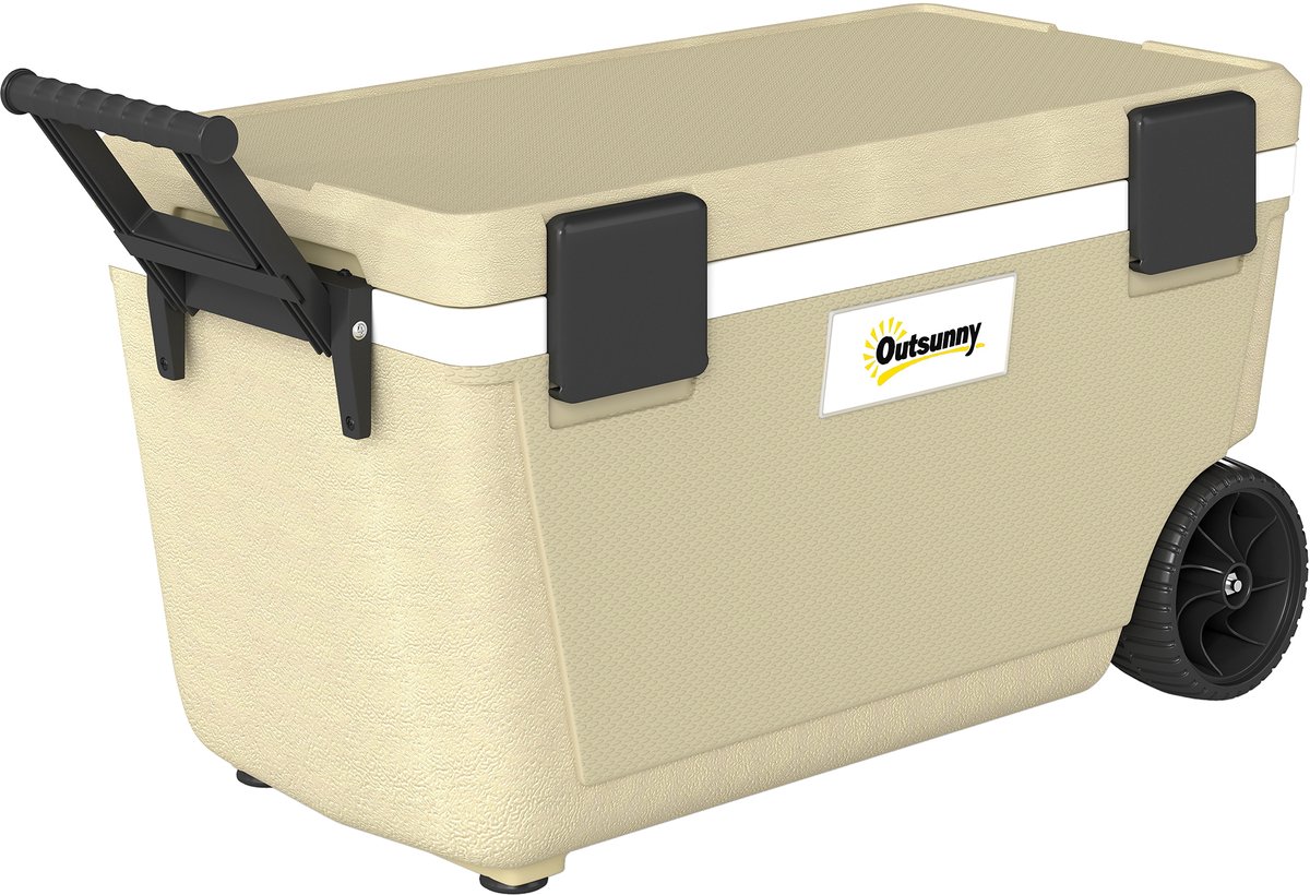 Koelbox van 70 liter - grote passieve thermobox - houdt tot 72 uur koel - met PU - schuimisolatie - wielen - aftapkraan en handvat.