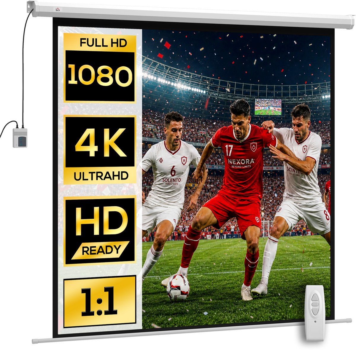 Projectiescherm 189 - 5 x 189 - 5 cm (92 inch) 1:1 HD 4K oprolbaar scherm voor thuisbioscoop - home cinema en kantoorpresentaties