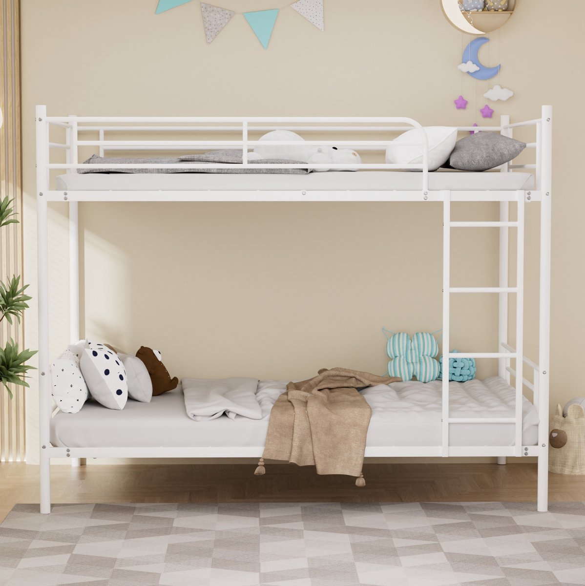 Wishdor Stapelbed 90x190 cm - Metaal - Trap aan korte zijde - Uitvalbeveiliging - Modern - Wit - 197,5 x 95,5 x 160,5 cm