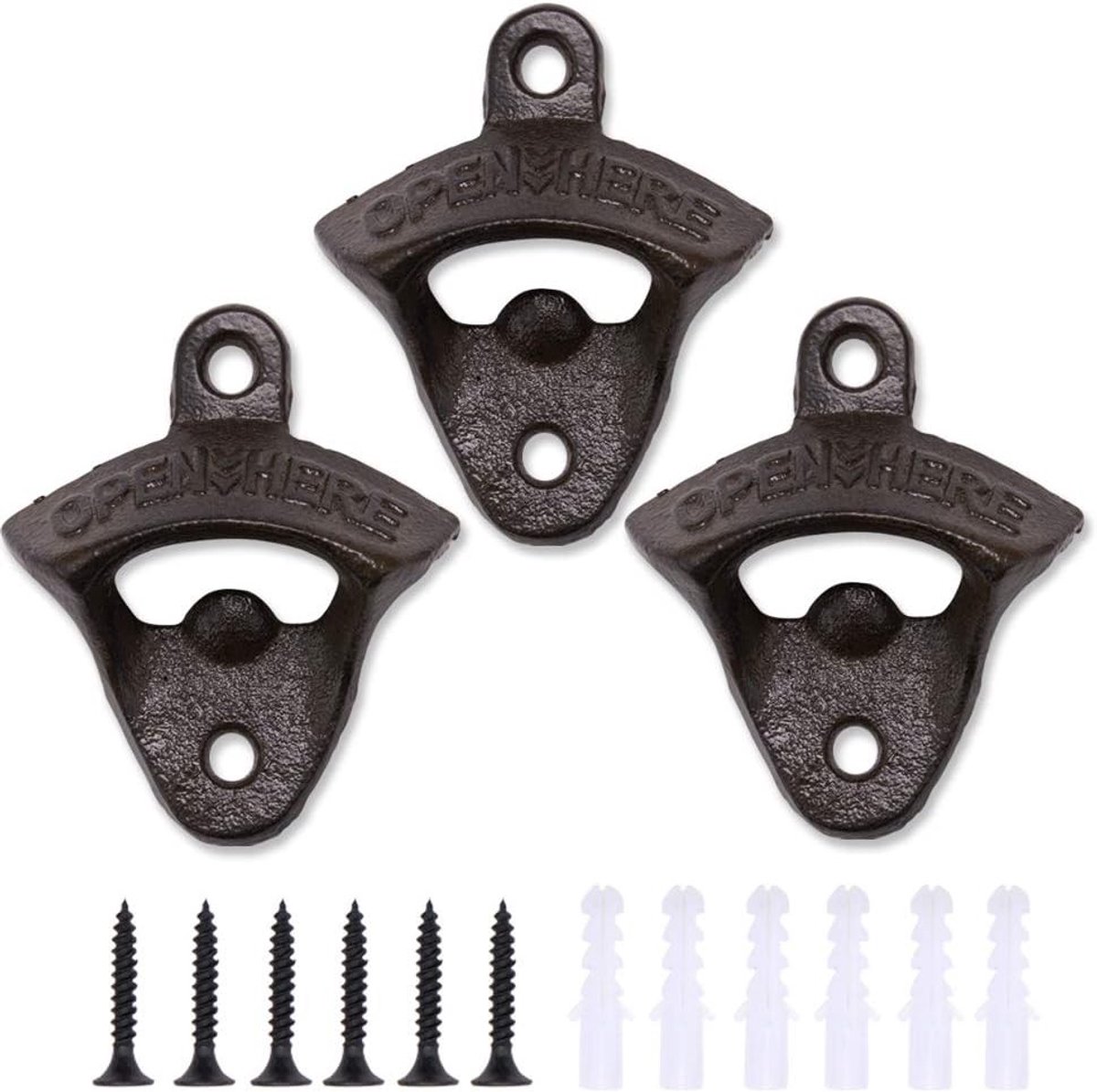 Mortier bier opener - Set van 3 - Gietijzeren Flesopeners met Schroeven - Vintage Stijl voor Bars, Hotels en Thuis