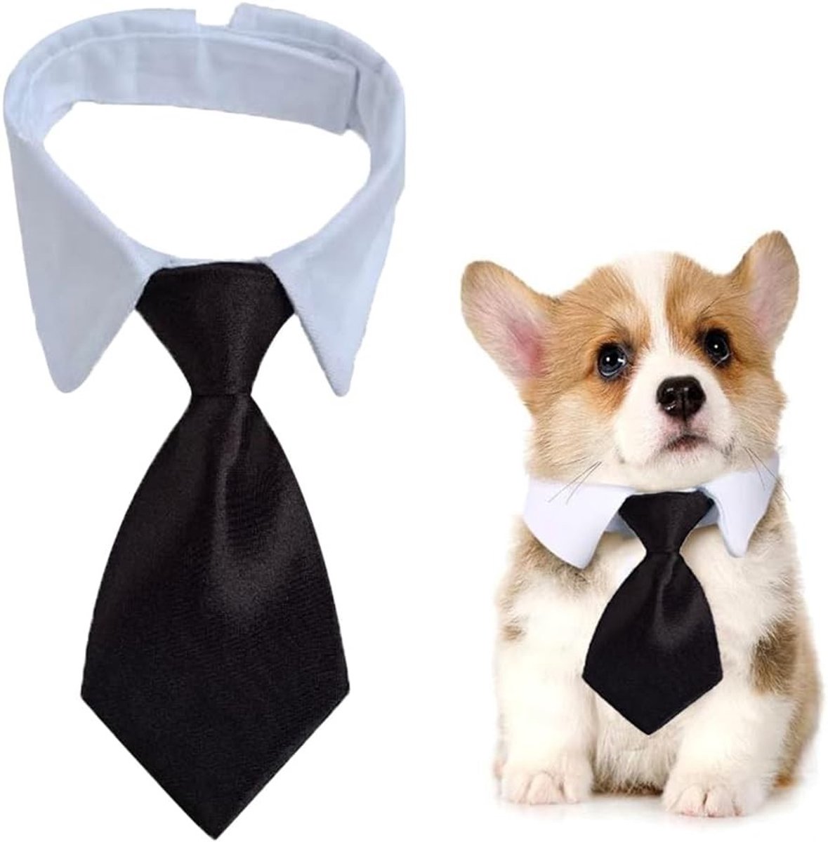 Verstelbare Hondenkraag met Klittenbandsluiting voor Trouwerijen - Formele Puppy Strik en Tuxedo Kostuum (Zwart, L)