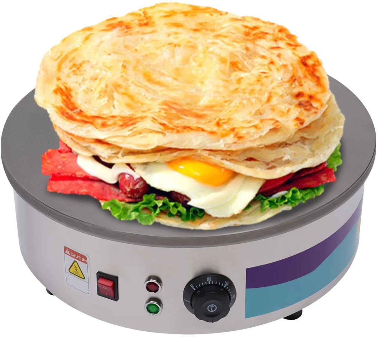 Casa Living Elektrische Crêpemaker - Gietijzeren Bakplaat - 3 kW - 50-300 °C - 45 cm - Met Spatel en Strooispatel - Grijs