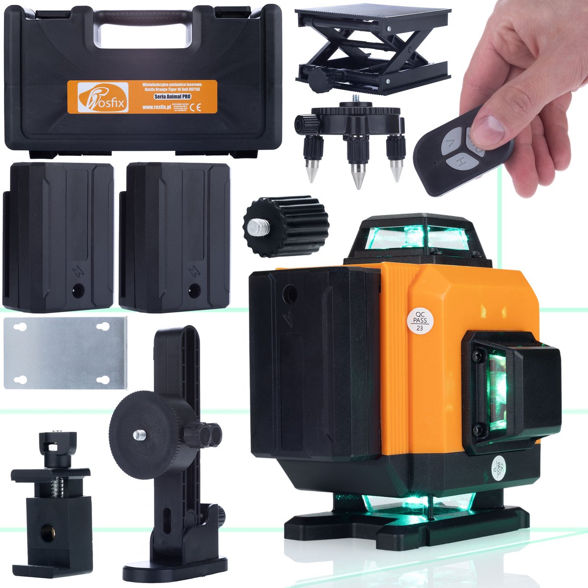 Rosfix Kruislijnlaser ROT16L - Zelfnivellerend 16 Lijnen - Groen 532nm - IP54, 25m, 2x3500mAh