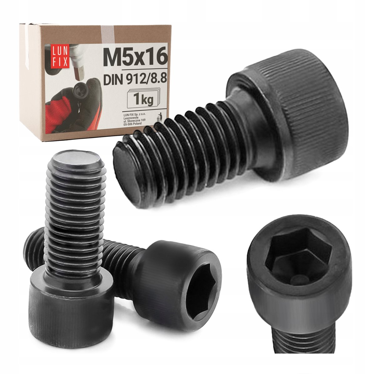 LUN FIX - Zylinderkopfschroeven Zwart M5x16 mm - 1 kg - DIN 912 - Vol draad - Staal verzinkt