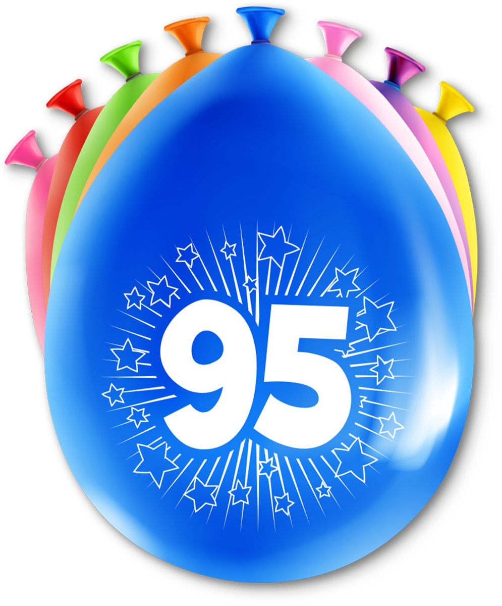 LUQ – Latex Ballonnen Happy Party 95 Jaar – 8 Stuks – Veelkleurig – Verjaardag Decor – Feest Versiering – Helium Ready