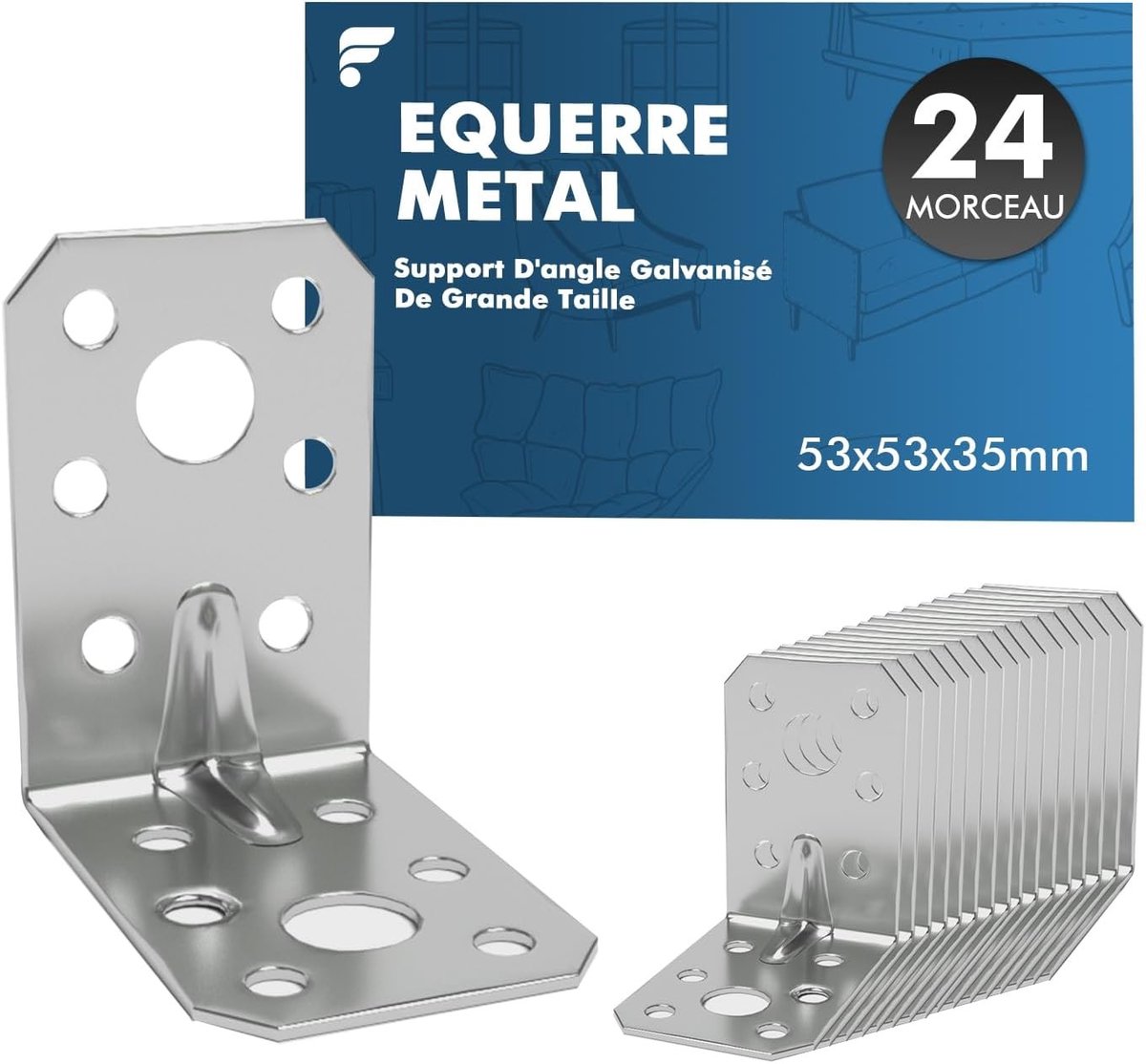 Hoekijzers - Verzinkt Staal - 53 x 53 x 35 mm - Metalen Hoekverbindingen - Voor Houtconstructies