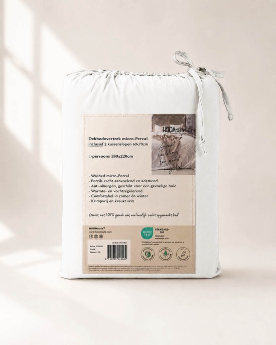HOOMstyle Dekbedovertrek met kussenslopen - luxe micro Percale - dekbedovertrek - 240x240cm - Lits-Jumeaux - Cotton White van HOOMstyle — afbeelding 3