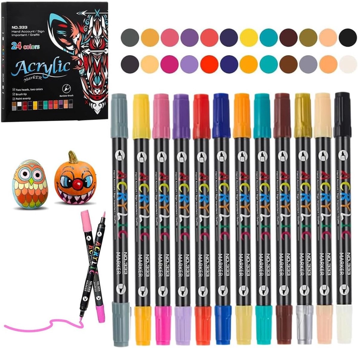 Acrylstiften - Multicolor - Dubbele punt met penseelpunt - Sneldrogend - Voor Kunstenaars