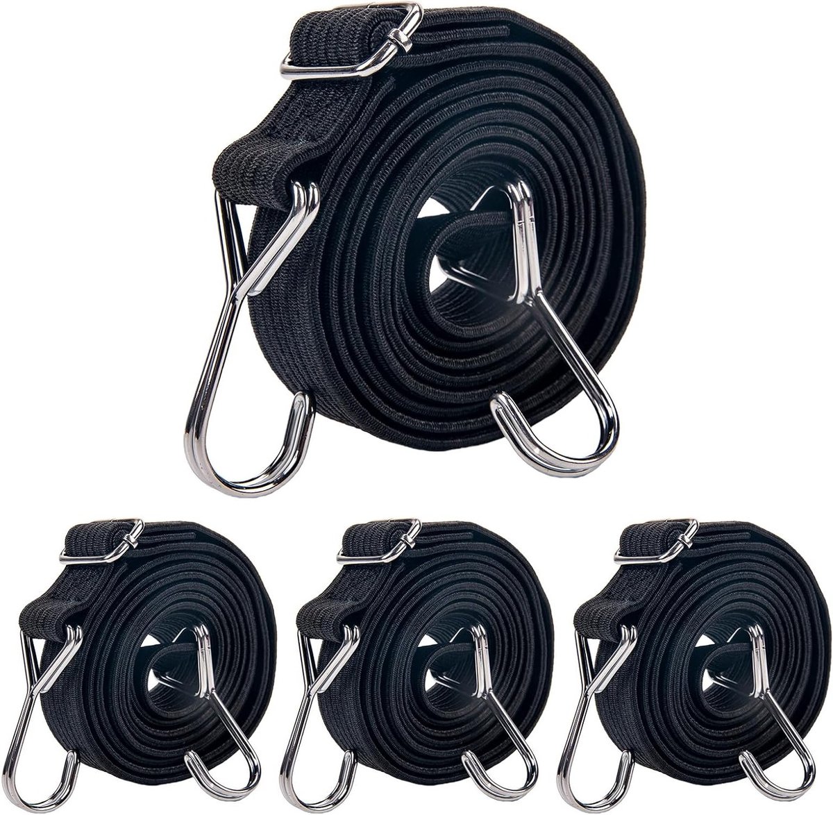 Set van 4 Elastische Tension Rubber met Haken, 200 cm Lashing Straps, Ideaal voor Fietsen en Verpakken
