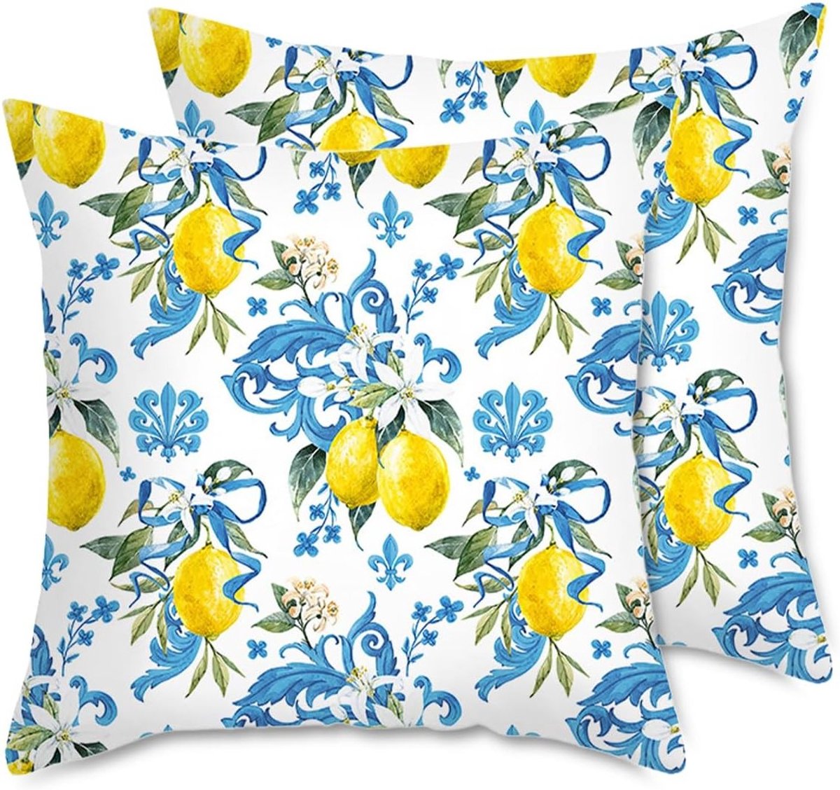 Zomer Kussenhoezen met Citroen Bloemen en Bladeren, 45x45cm Decoratieve Kussens voor Slaapkamer en Woonkamer, Set van 2 Stuks