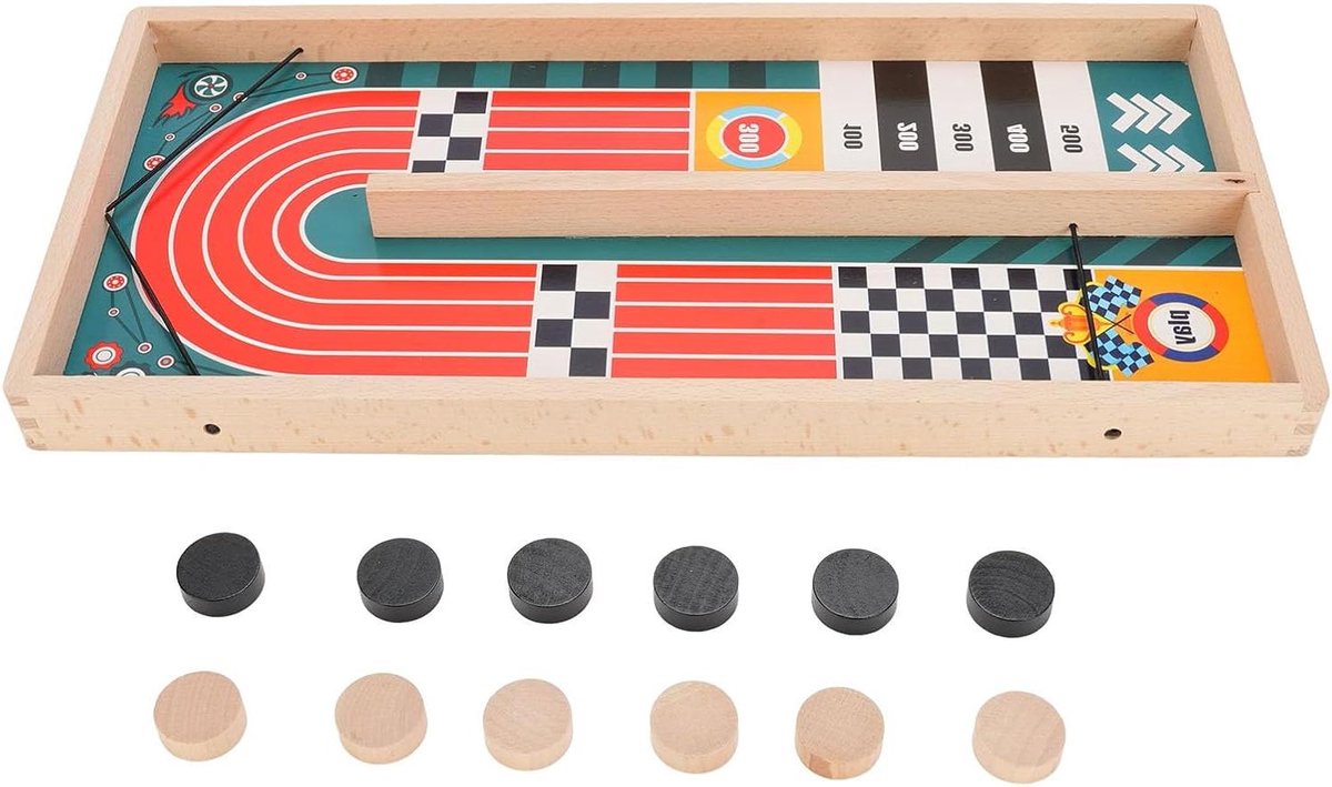 Tafelhockeyspel - Houten spel - Familie spelletjes - Interactief voor twee - 46 x 22 cm - Houtkleur