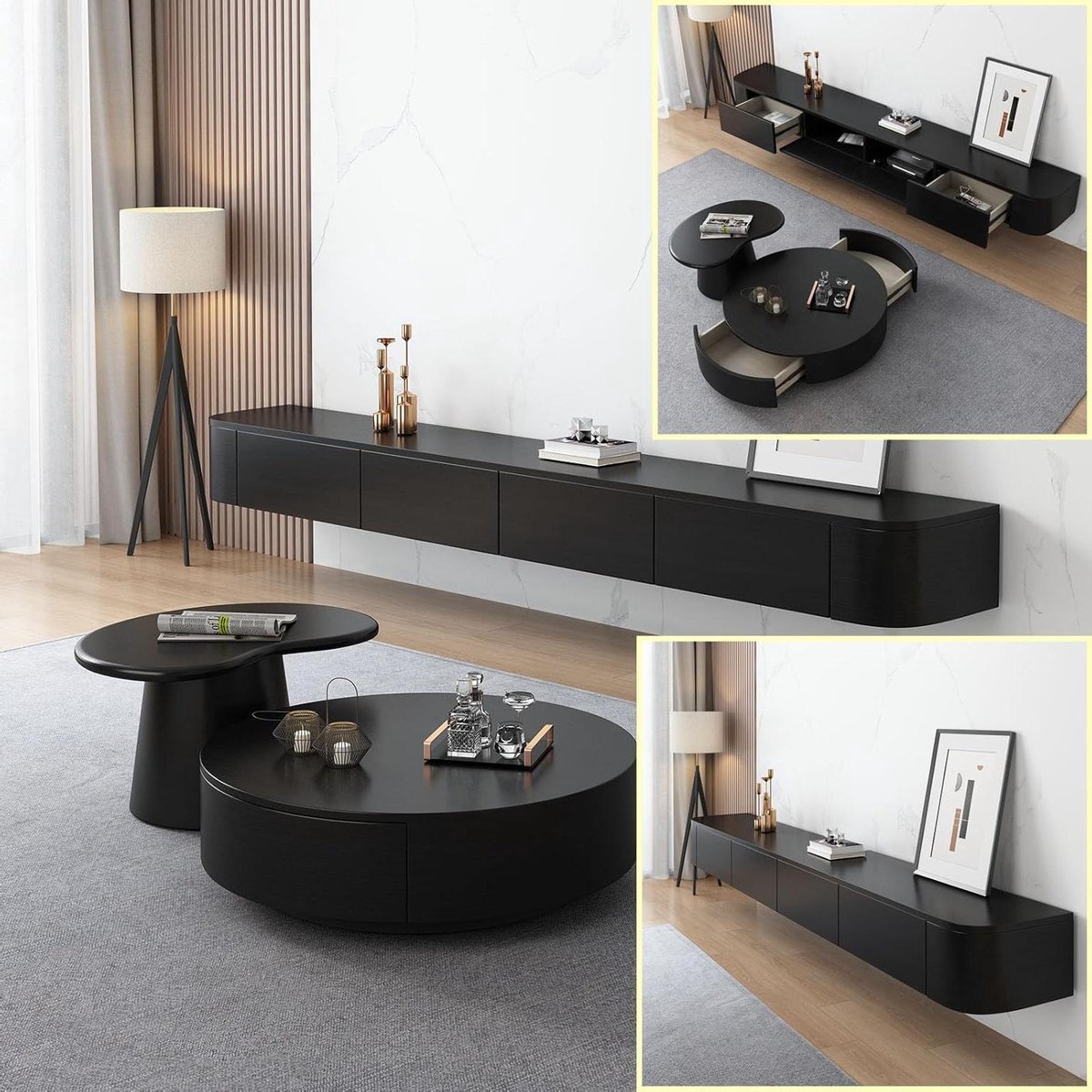 Zwevende TV Kast - Mediabox Wandmontage - Woonkamer Opbergen - Hoge Draagkracht - 140 cm Breed - Zwart
