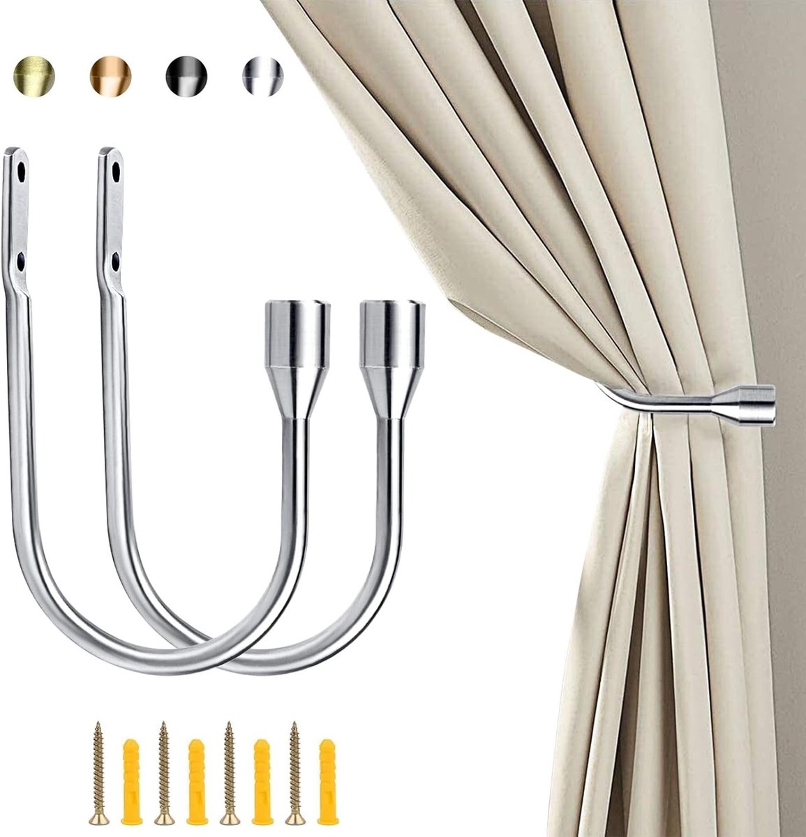 Elegante metalen gordijnhaak voor het vastzetten van gordijnen - 2 stuks in zilver, ideaal voor interieurdecoratie en raamdecoratie