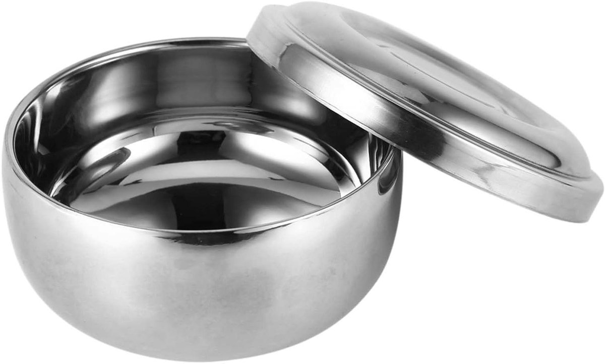 Scheerzeepbakje met deksel - Scheerschaal kom - Natte scheerbeurt - Roestvrij staal - 11 cm diameter - Zilver