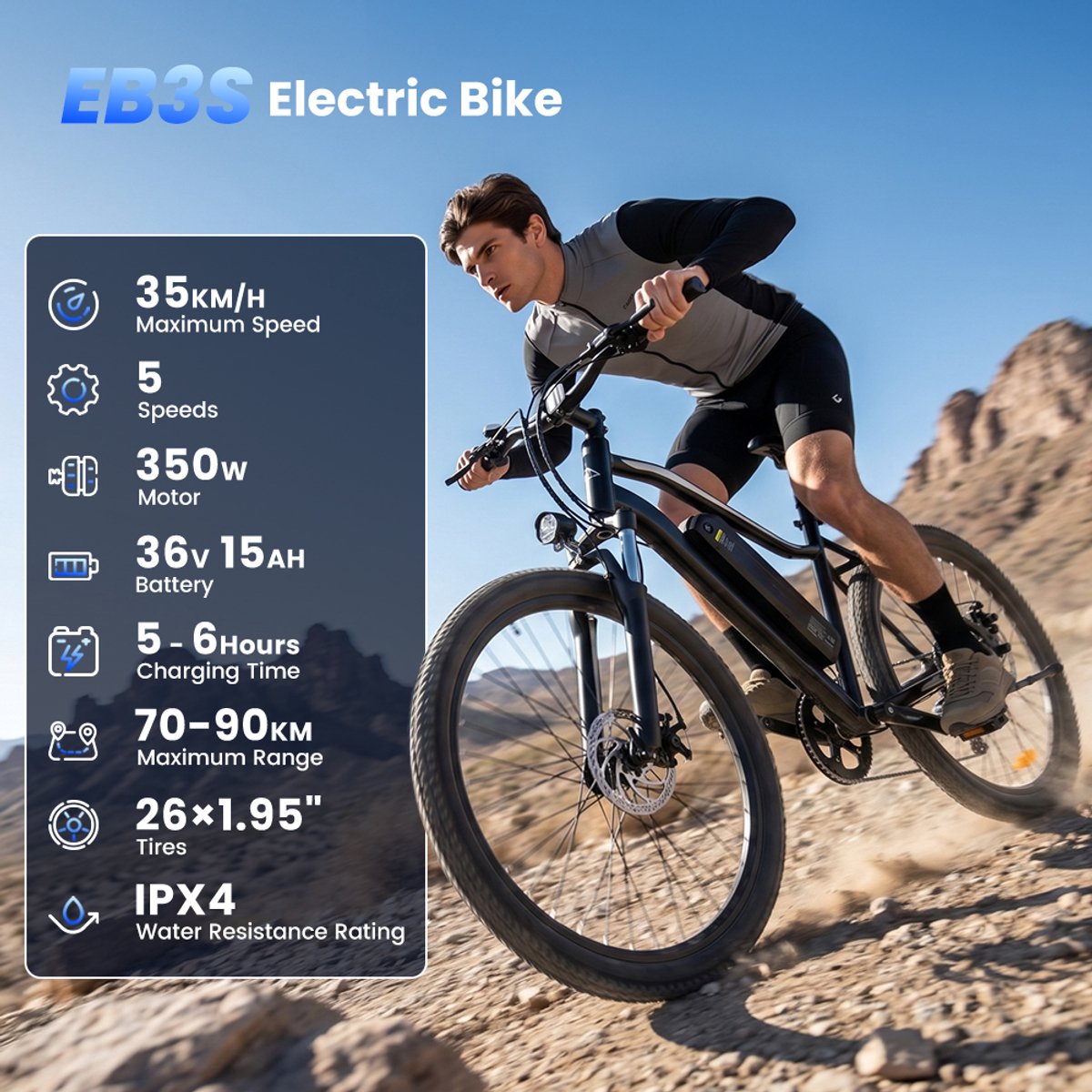 iScooter EB3S E-bike - 26 inch, 350W motor, 70 km actieradius thumbnail 4