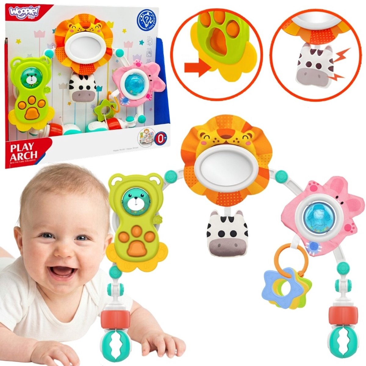 Woopie Baby Sensory Arch For Crib And Stroller Animals Lion Bear - UNI