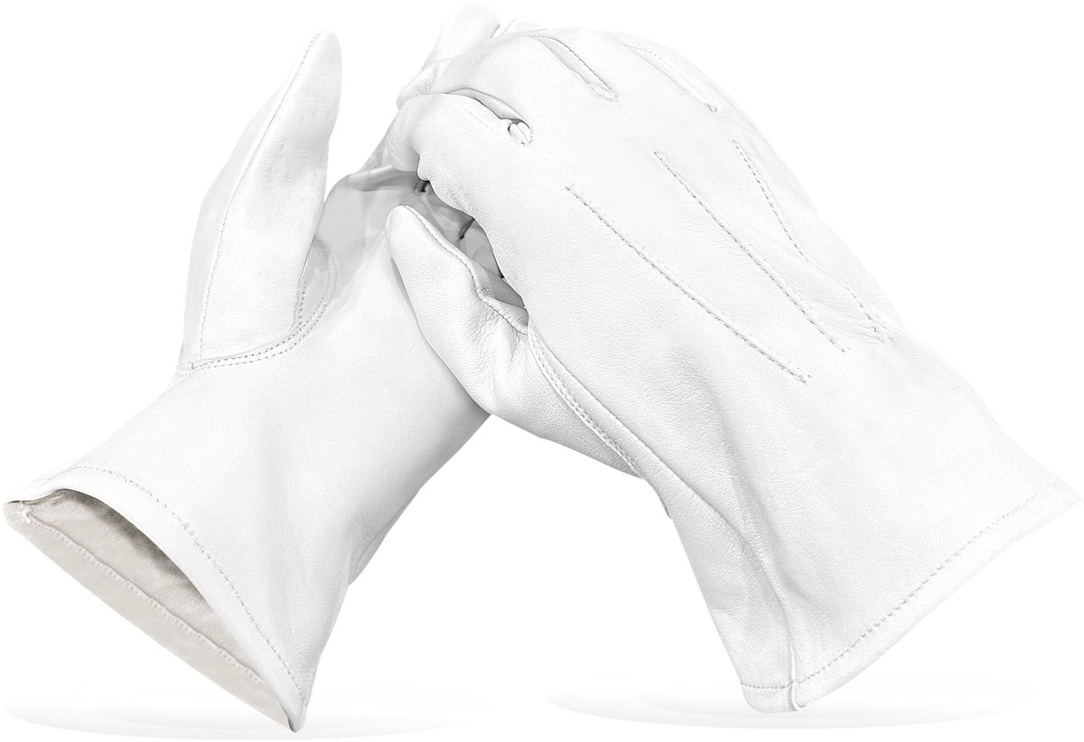 Dailygoods- Handschoenen Heren 100% Zacht Leer - Witte Handschoenen - Vrijmetselaars Handschoenen - Draagcomfort - Maten S/M/L/XL - Lederen Handschoenen