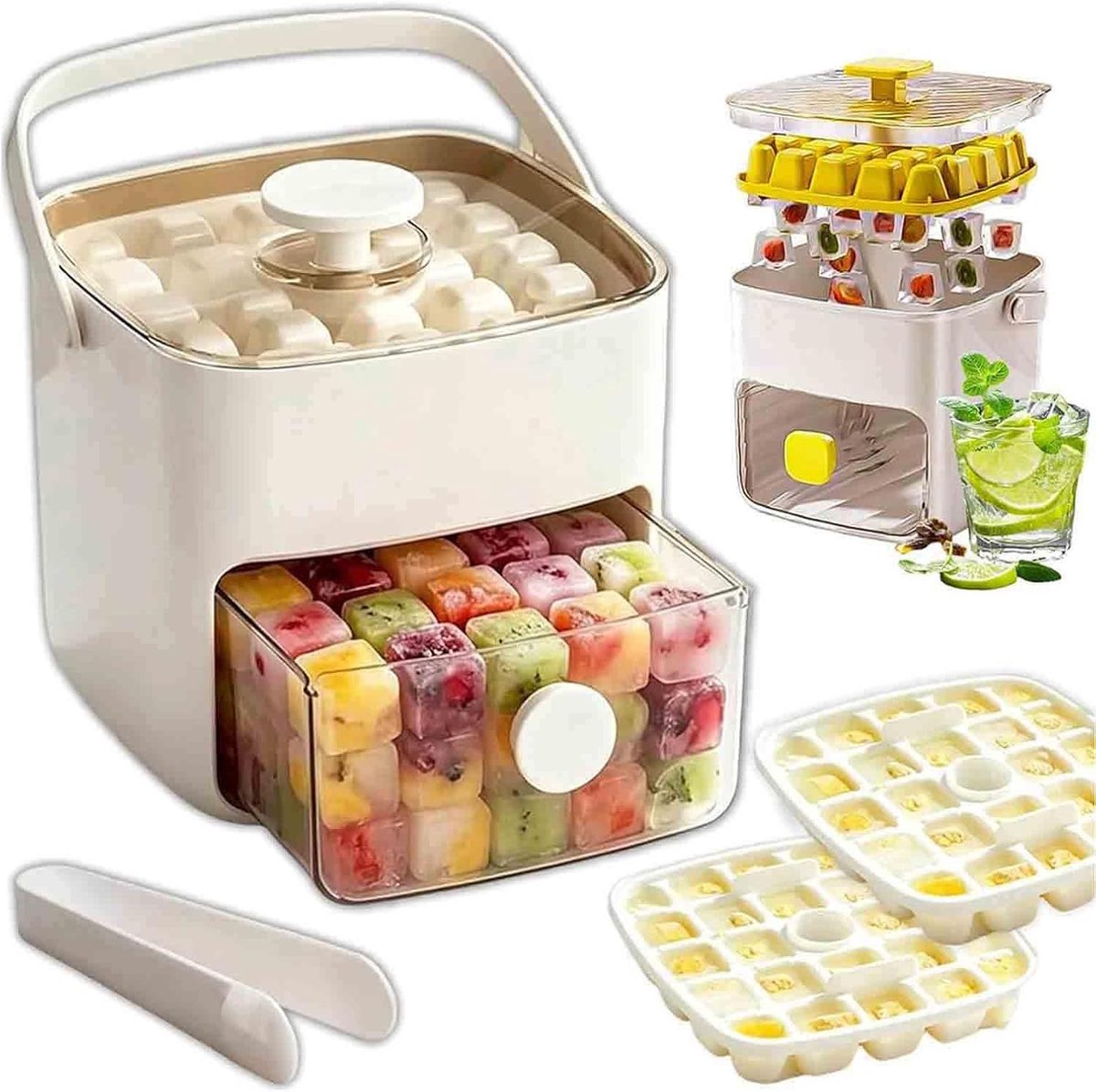 IJsmachine met 48 blokjes - Ijs maker - Dranken Koelen - Eenvoudig persdeksel - 48 compartimenten - Wit