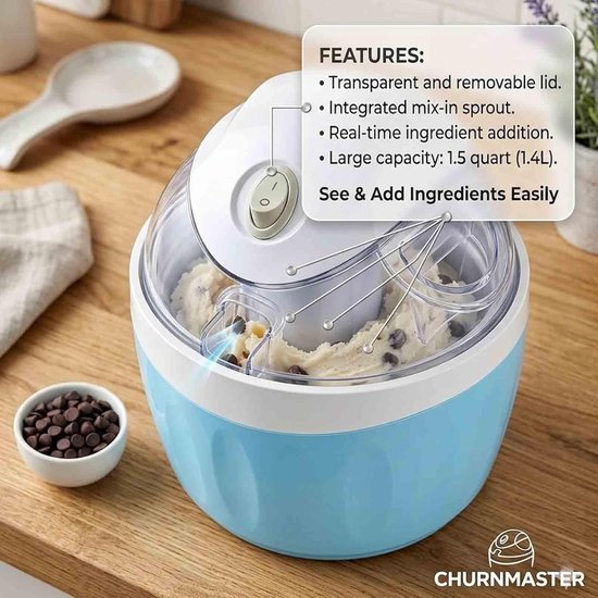Mini IJsmachine - Dessertmaker - Zelf Desserts Maken - Snelle Bereiding - 500 ml - Blauw — afbeelding 2