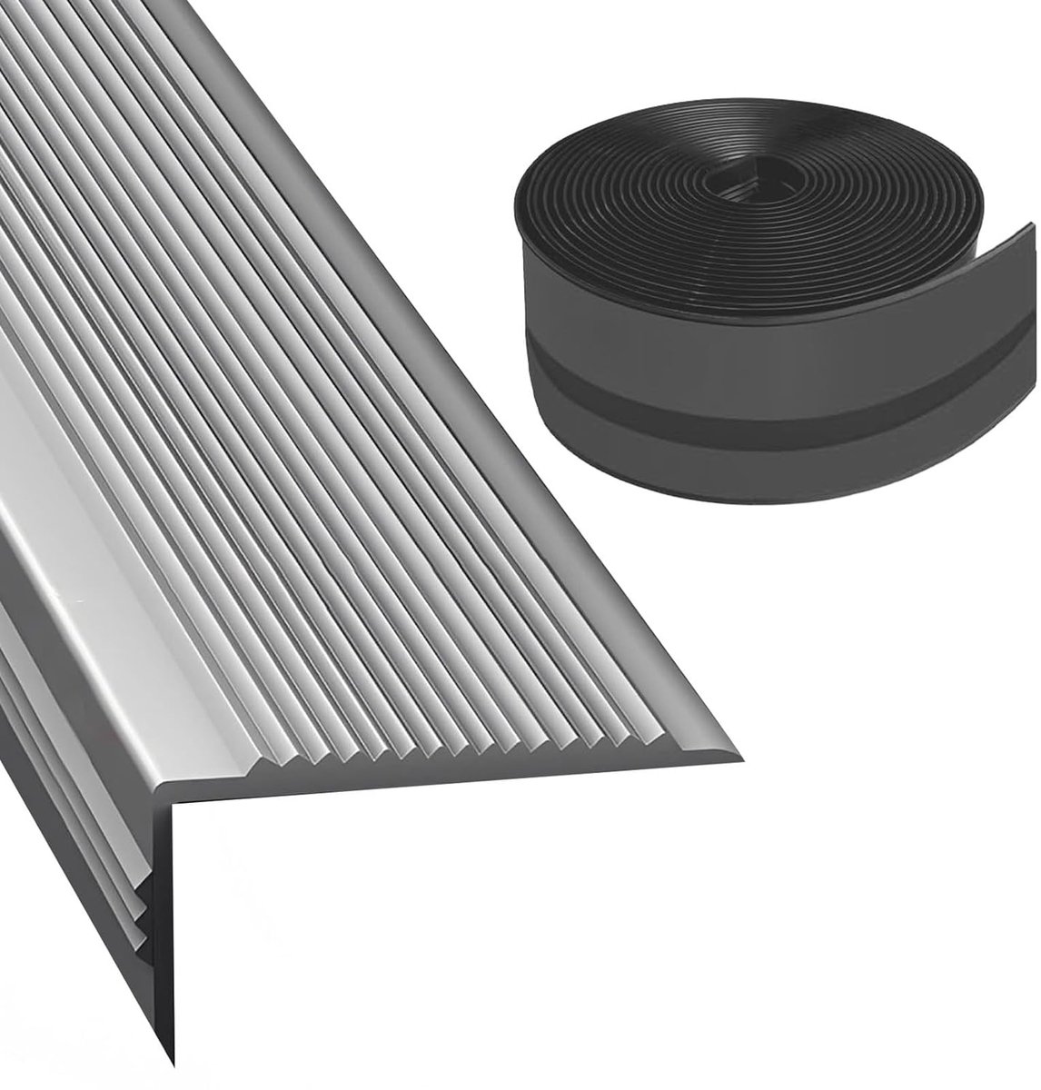 Traprandbeschermer L-vormig - Antislip profiel - Trap veilig maken - Zelfklevend rubber - 100-1000 cm - Grijs