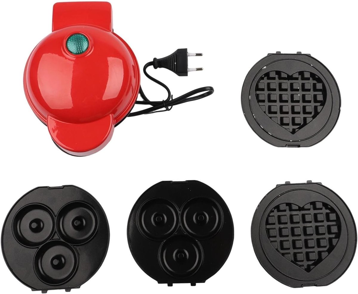 4-in-1 Wafelmaker - Snack Maker - Snacks Maken - Verwisselbare Platen - 19 x 18 x 10 cm - Rood