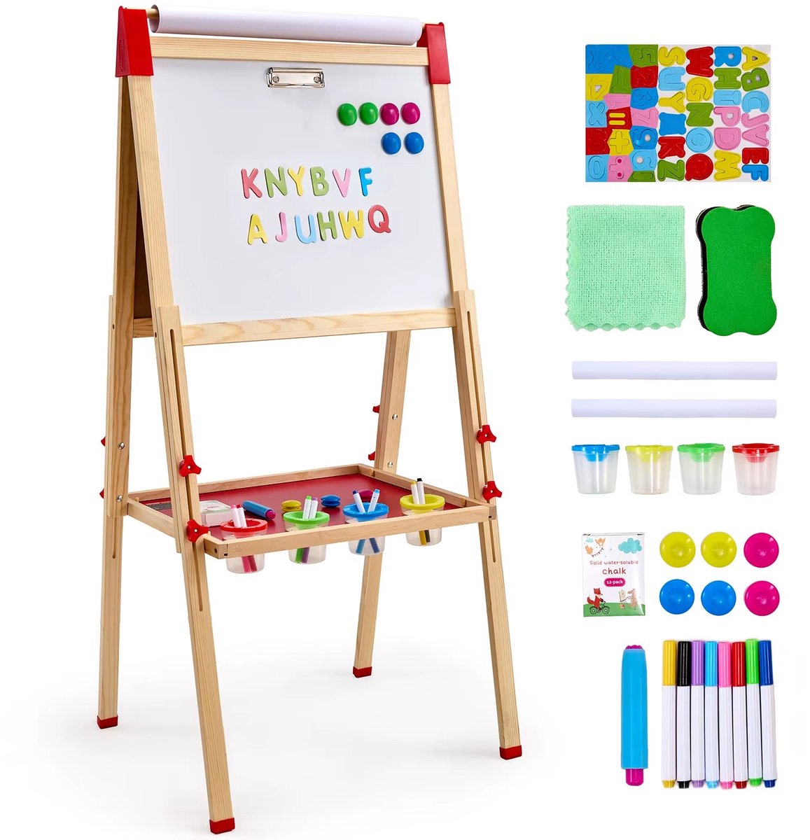 CreateEcom Magnetische Tekentafel - Dubbelzijdig Whiteboard / Krijtbord - Inclusies 37 stuks aan accessoires - Verstelbaar in hoogte - Opvouwbaar - Hout