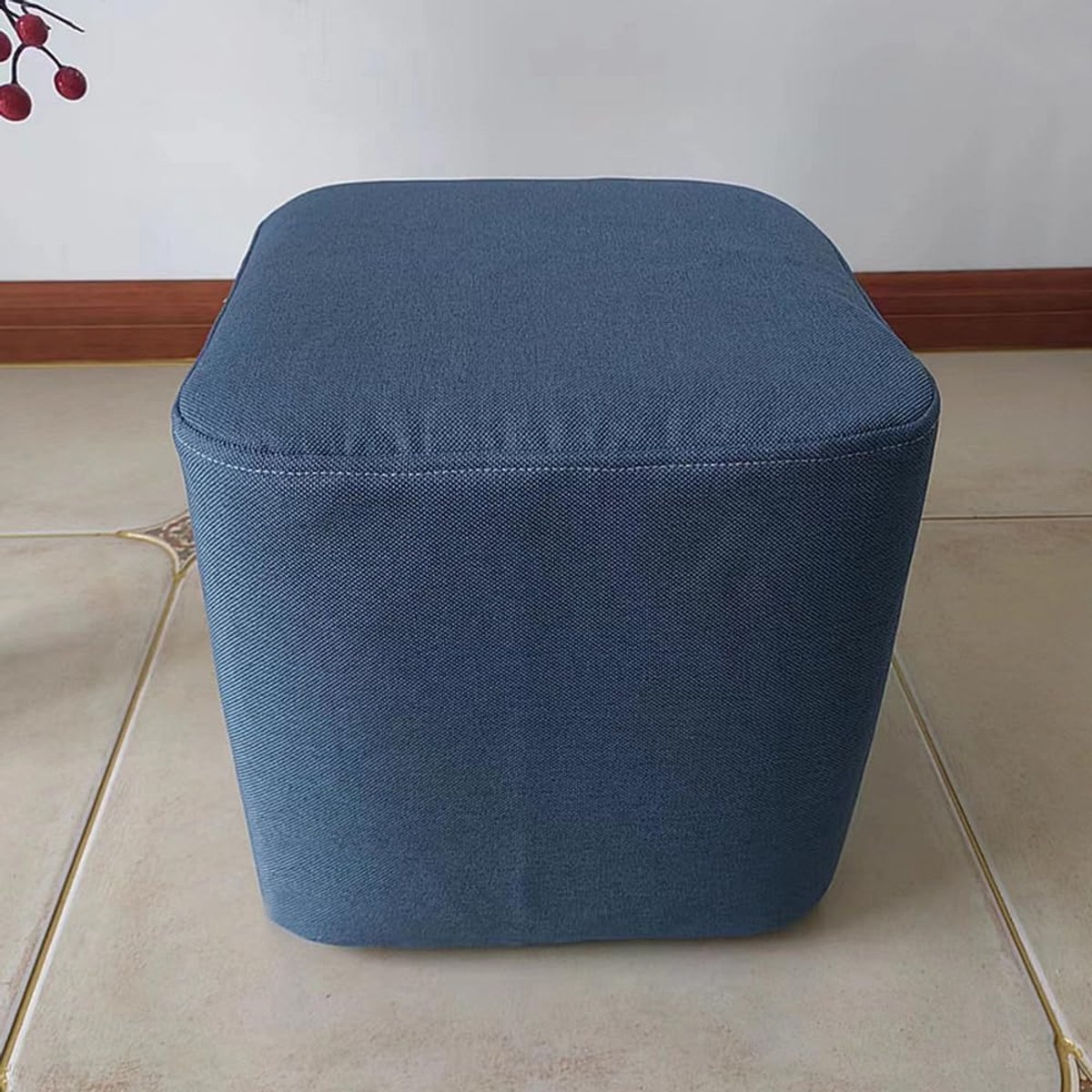 Ottomaanse Hoes - Voetenbank Beschermhoes - Woonkamer Decoratie - Katoen Linnen Stof - 40x40x40 cm - Blauw