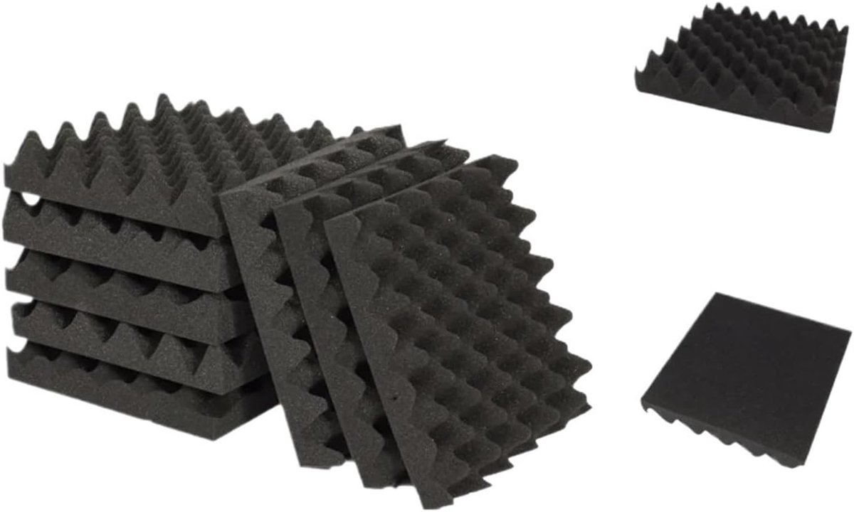 Geluidsisolatiepanelen - Akoestisch schuim - Geluidsbeheersing - Geluid absorberend materiaal - 12 stuks 25x25cm - Zwart