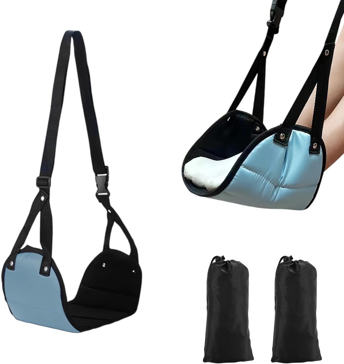Verstelbare kindervoetsteun voor reizen en autoritten, 2 stuks, ademend en comfortabel, 42 x 20 cm, met 80 cm riem voor optimale ondersteuning en ontspanning