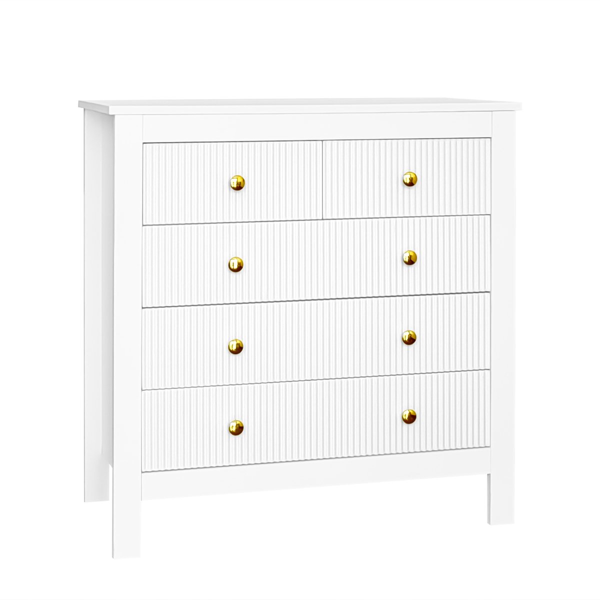 Sideboard Dressoir Opbergkast – met 5 Gestructureerde Laden - Wit