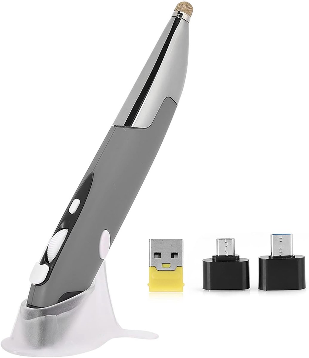 Draadloze Pen Muis - Stylus Muis - Productief Werken - Ergonomisch Ontwerp - 3 DPI Instellingen - Zilvergrijs