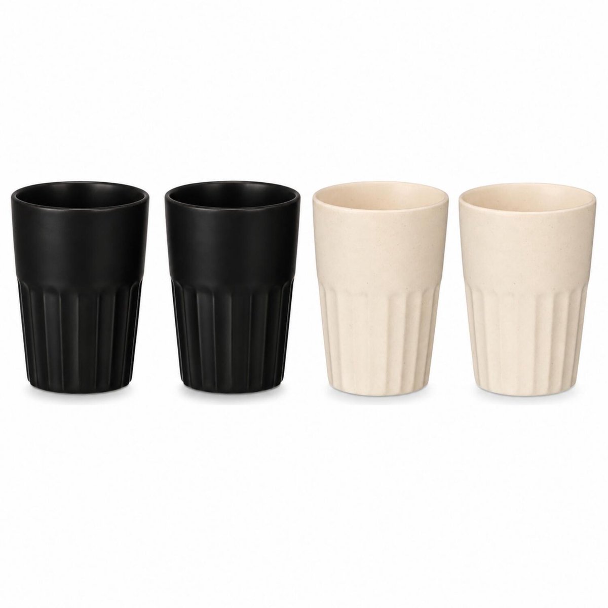 Vessia Design koffiemokken set - 4x - zwart/beige - zonder oor - keramiek - 300 ml