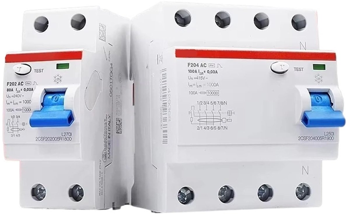 Lekschakelaar - Stroomonderbreker - Veilige Stroomvoorziening - Elektromagnetisch - 4P 25A - Grijs