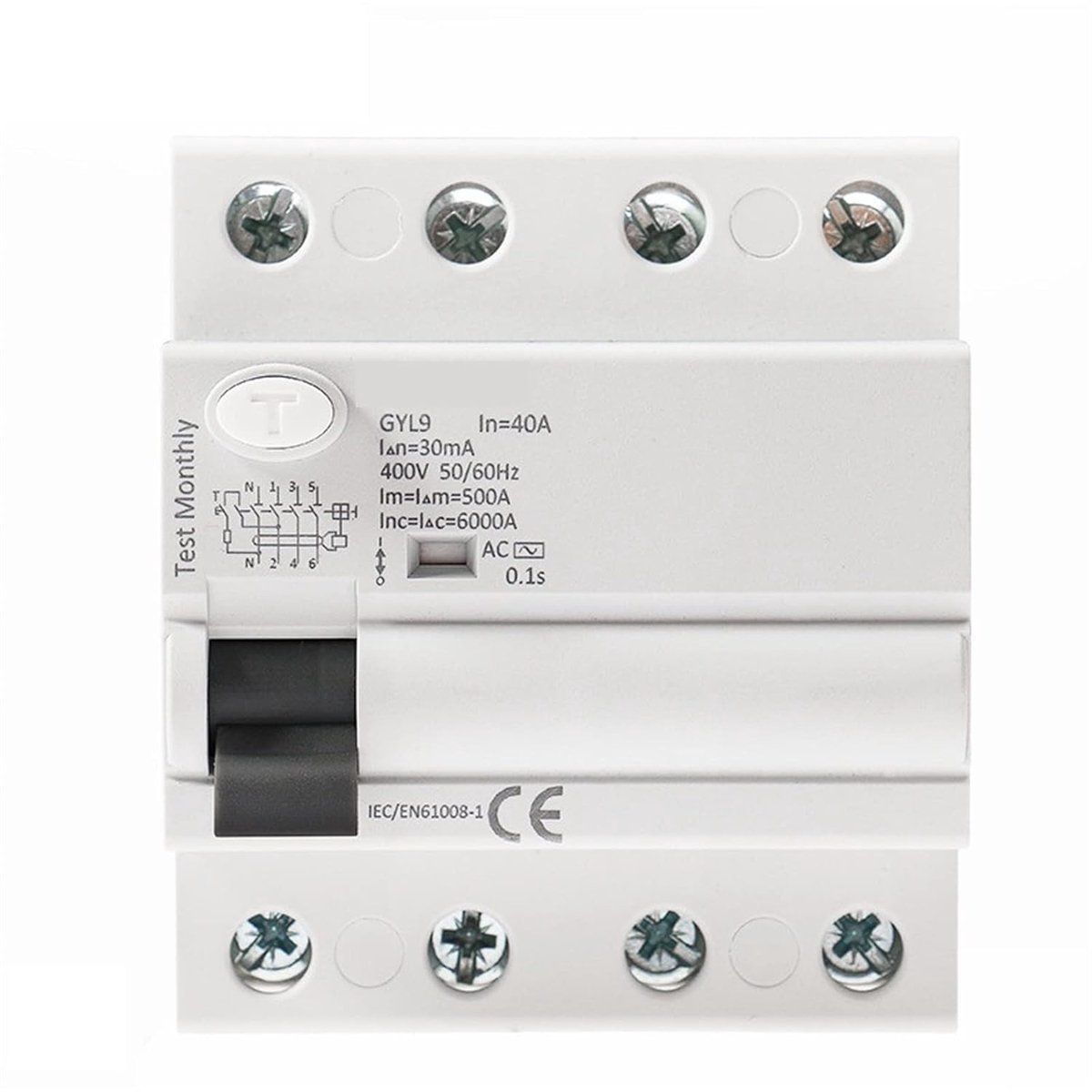 Aardlekschakelaar - Stroomonderbreker - Veilige Stroomvoorziening - Type AC RCCB - 4P 63A 300mA - Grijs