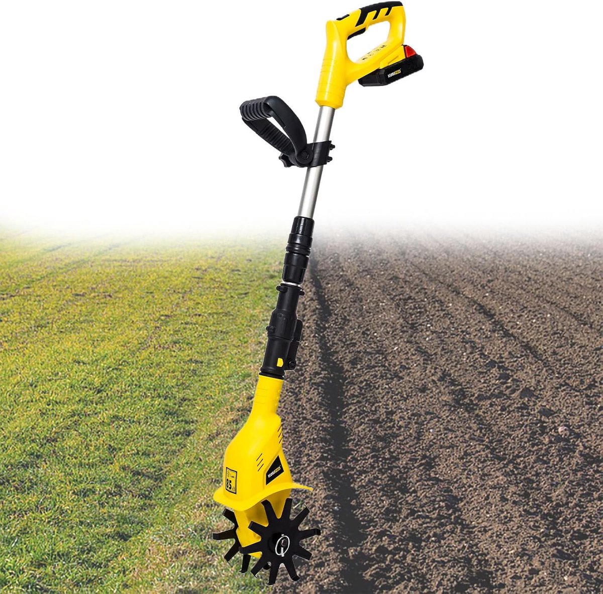 Draadloze Tuinfrees - Bodemverluchter - Tuinonderhoud - Verstelbare steel - 10cm diep - Geel