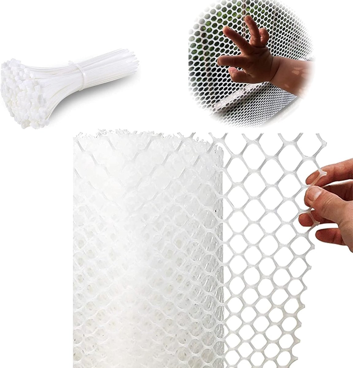 Veiligheidsnet Kinderen - Huisdierhek Balkon - Bescherming Huisdieren - Scheurvast Kunststof - 18 cm Mesh - Wit