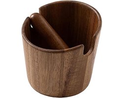 Koffiebus met stang - Koffiedik container - Koffiedik opvangen - Houten opvangbak - 12.8 x 12 cm - Houtkleurig