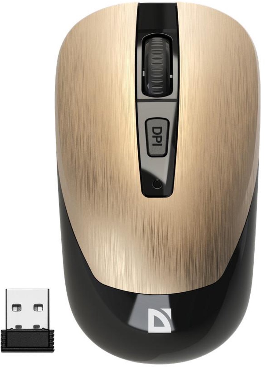 Defender WAVE MM-995 - Draadloze Oplossing - Optycal Mouse - Stil Design - 1600 DPI - Goud