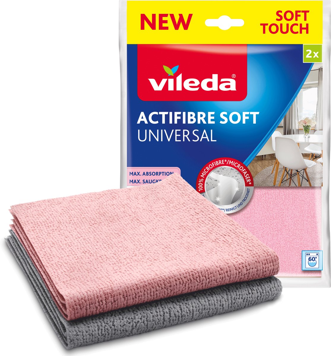 Bol.com Vileda Actifibre Soft Universal reinigingsdoek - Set van 2 - Superabsorberend aanbieding